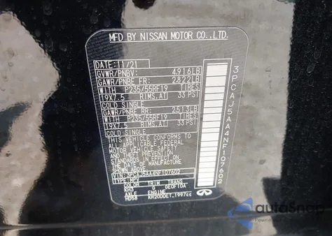 2022 Infiniti Qx50 Pure z USA, uszkodzony, nr VIN 3PCAJ5AA4NF107602